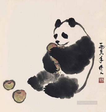 Wu Zuoren Painting - Wu zuoren panda and fruit old China ink